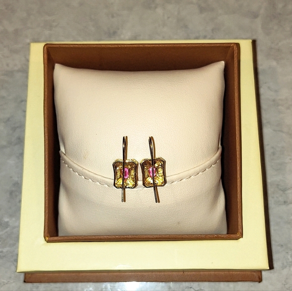 14K GOLD VERMILE 1ct NATURAL PINK EMERALD CUT SAPPHIRE EARRINGS LATCH BACK - Picture 13 of 15